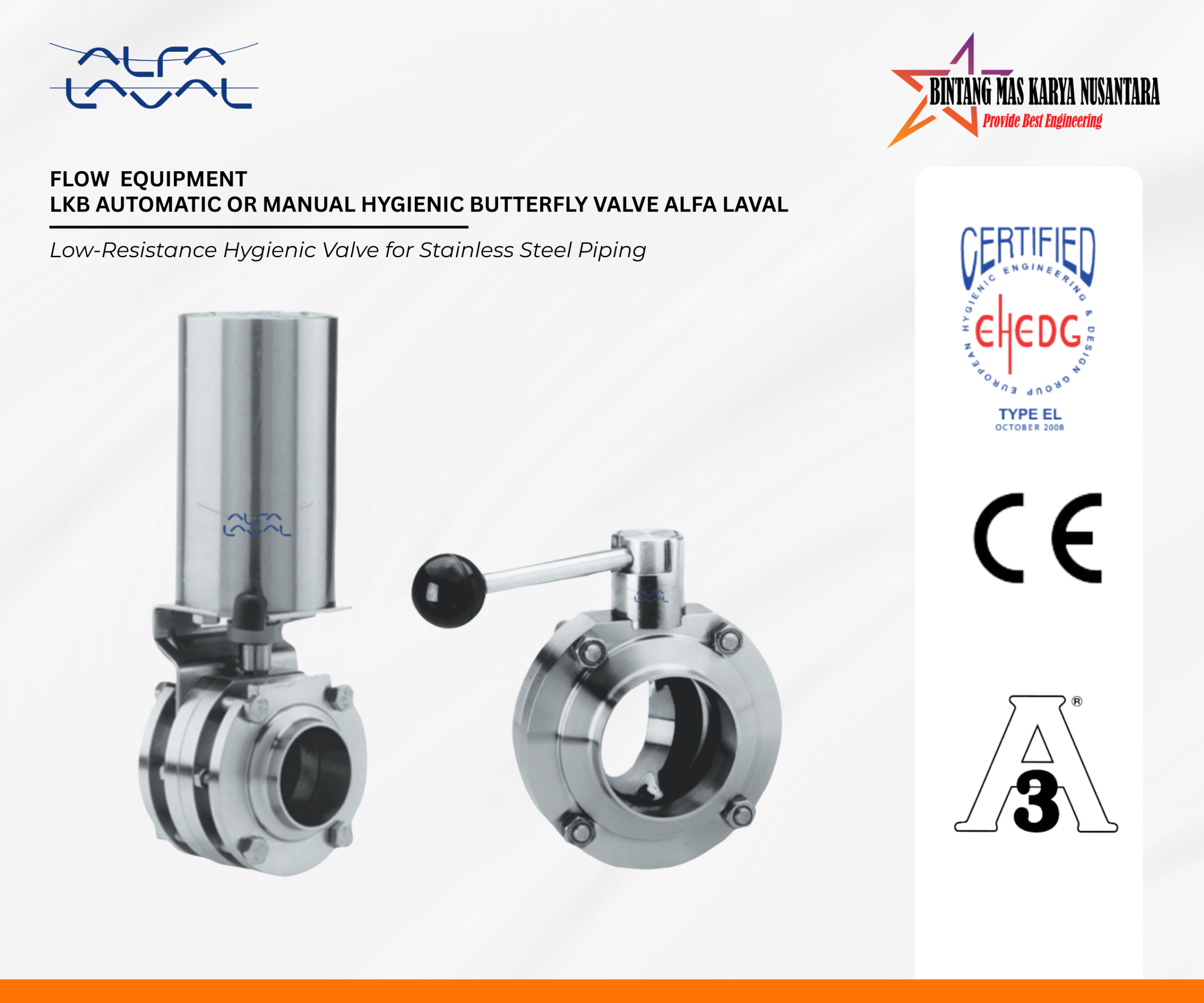 LKB Butterfly Valve Alfa Laval stainless steel automatic or manual valve for hygienic pipe systems