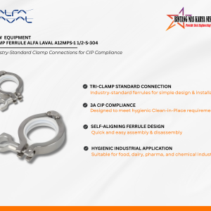 Stainless steel clamp ferrule and tri-clamp fittings with gasket and clamp for hygienic piping connections in CIP systems