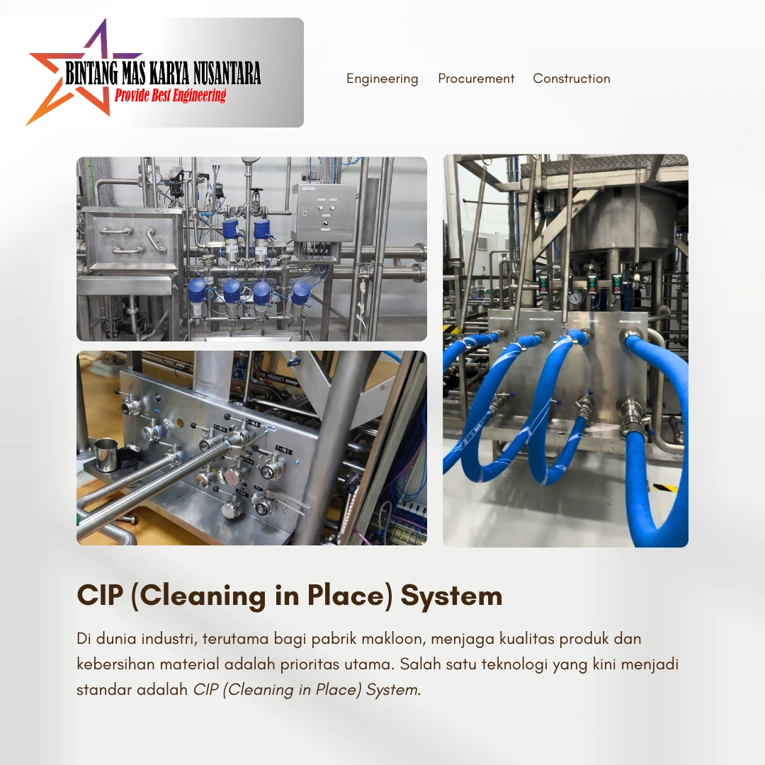 Sistem CIP otomatis membersihkan mesin produksi di pabrik makloon