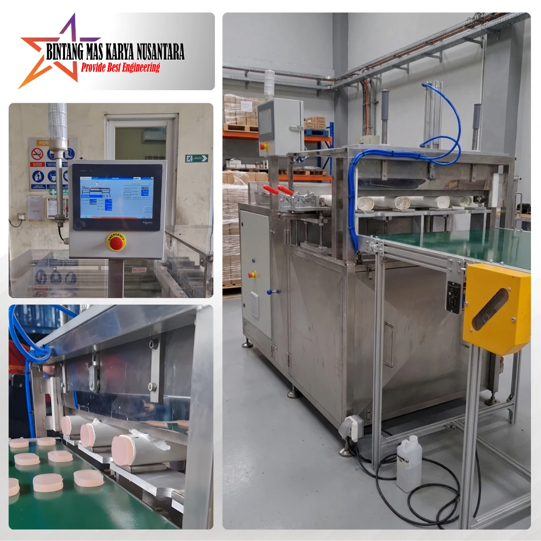 Soap cutting machine buatan dalam negeri yang digunakan pabrik makloon kosmetik di Bogor untuk produksi sabun batang