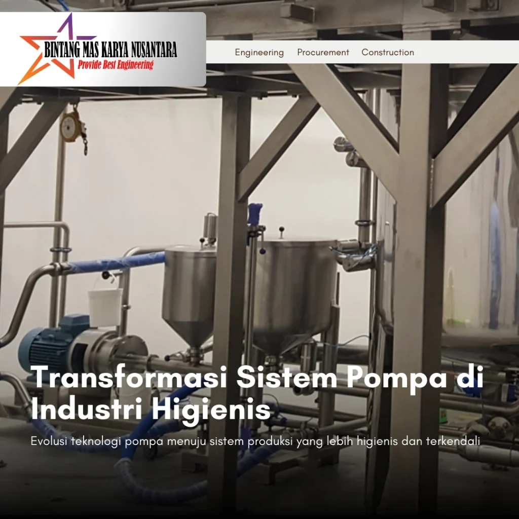 Centrifugal pump Alfa Laval terintegrasi dengan tangki stainless dan piping sanitary dalam sistem skid industri higienis