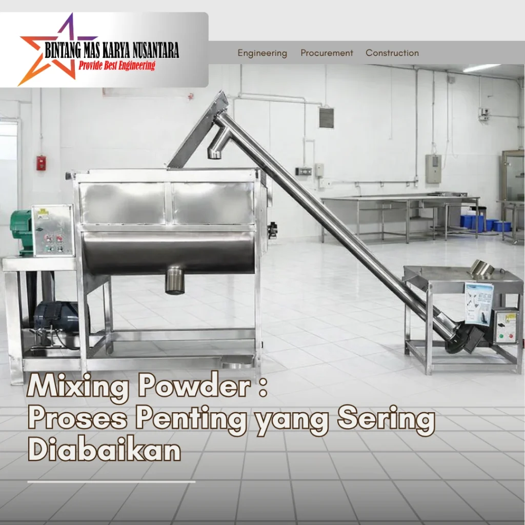 Mesin mixing powder industri stainless steel di area produksi bersih untuk pengolahan makanan dan minuman