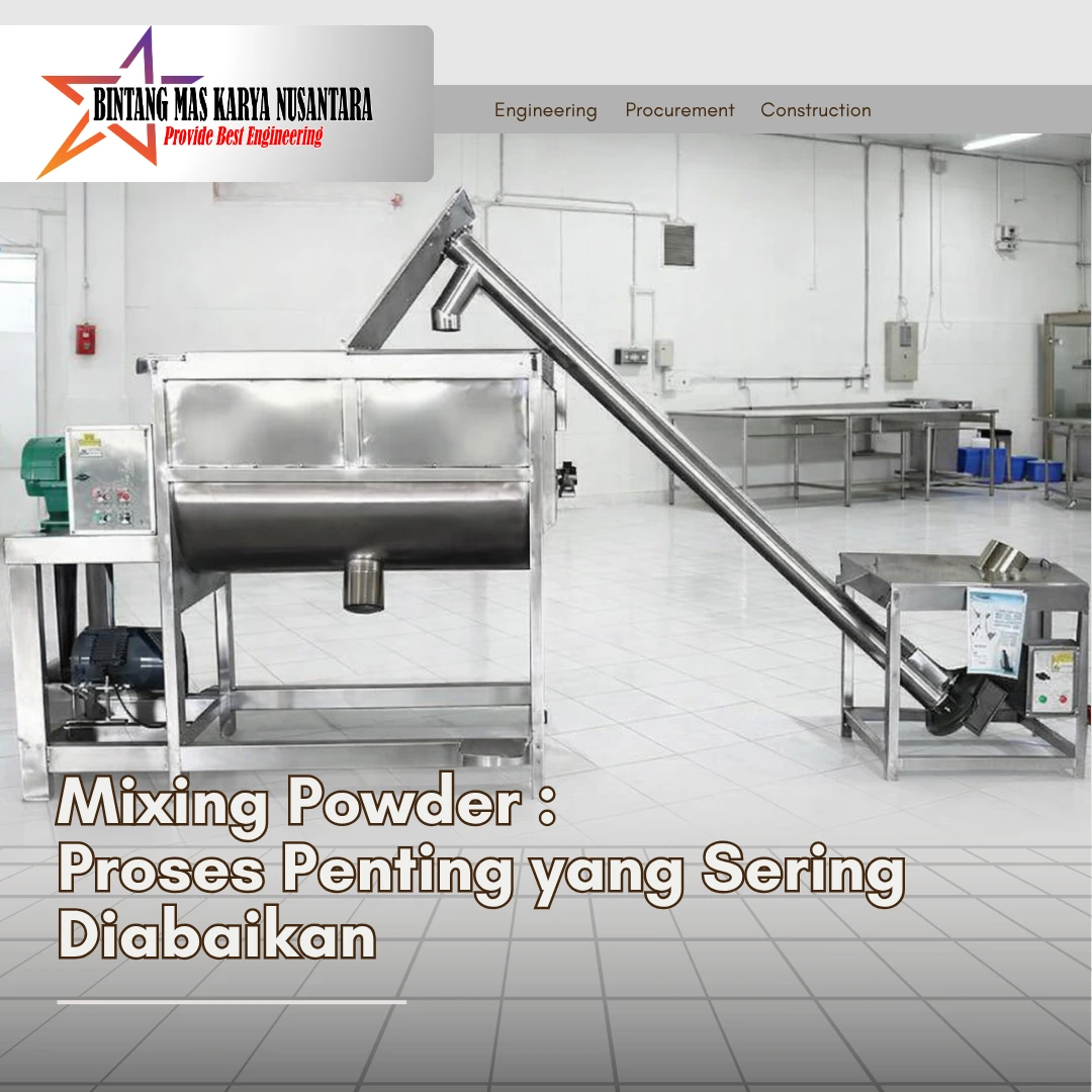 Mesin mixing powder industri stainless steel di area produksi bersih untuk pengolahan makanan dan minuman
