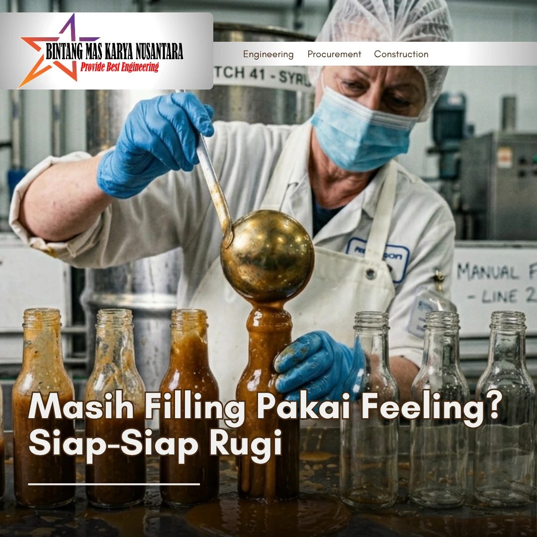 Perbandingan repacking manual dan drum filler otomatis di industri, operator melakukan filling manual dengan tumpahan cairan dan level botol tidak konsisten