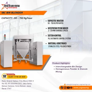 Powder mixer IBC Bin Blender untuk pencampuran powder (serbuk) dan granula secara homogen pada industri farmasi, makanan, dan kimia