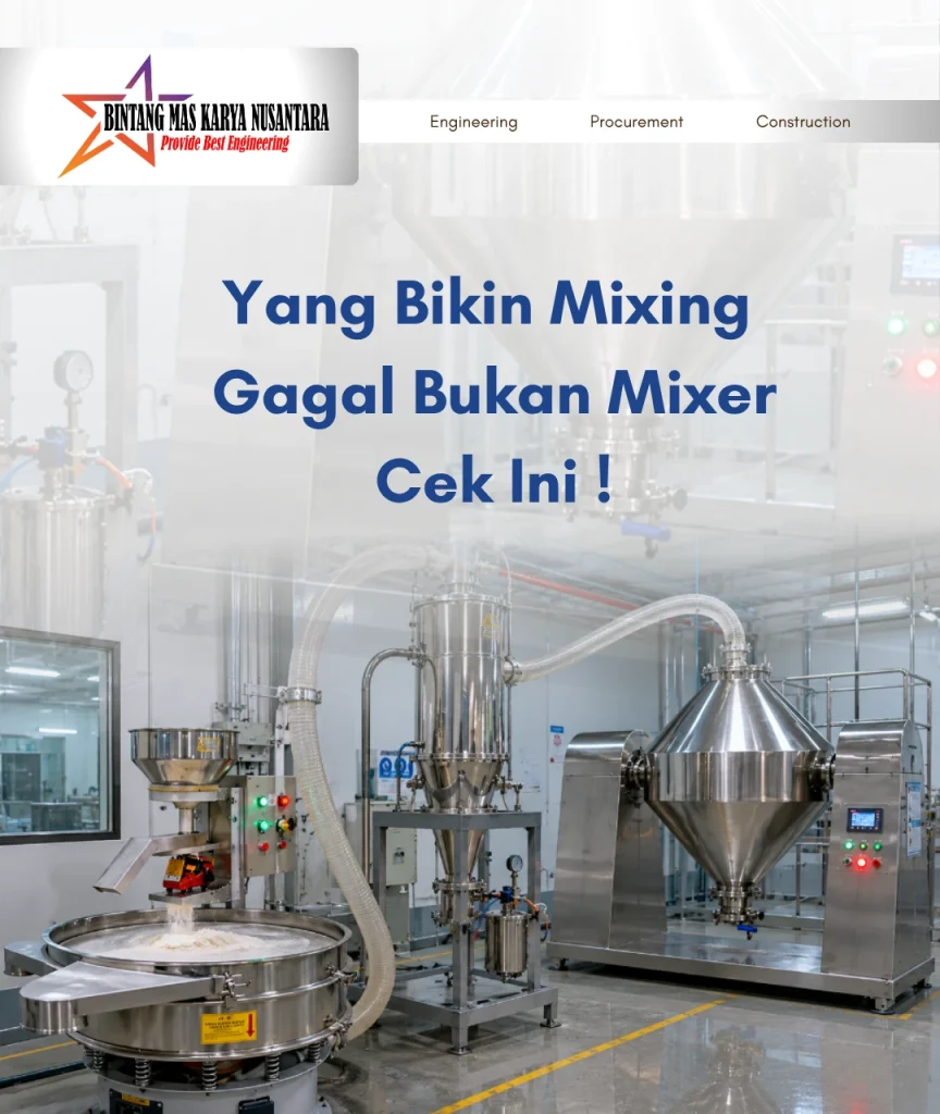 Powder mixer industri yang digunakan dalam proses produksi dengan hasil mixing tidak konsisten pada beberapa batch